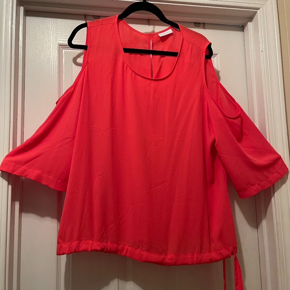 Coral Cold Shoulder Tie Waist Top